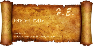 Hári Edit névjegykártya